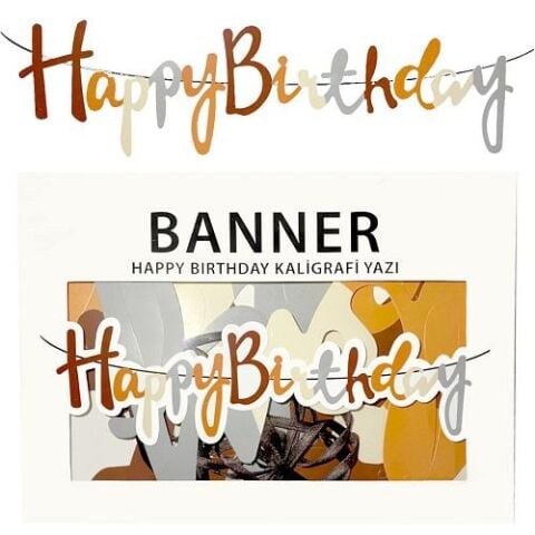 BANNER EL YAZILI HAPPY BİRTHDAY KAHVERENGİ UZAR YAZI