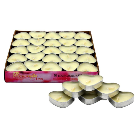 50 Lİ TEALİGT BEYAZ KALP MUM KL:40