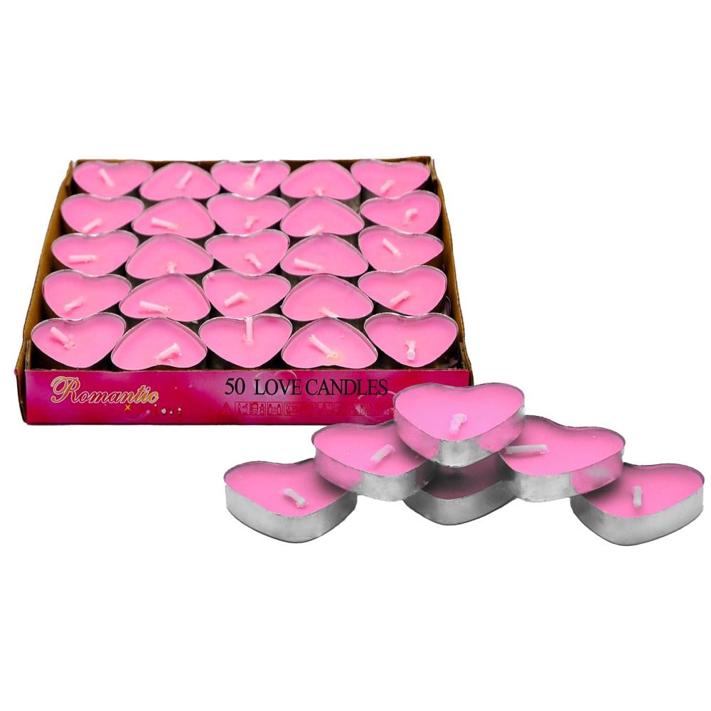 50 Lİ TEALİGT PEMBE KALP MUM KL:40