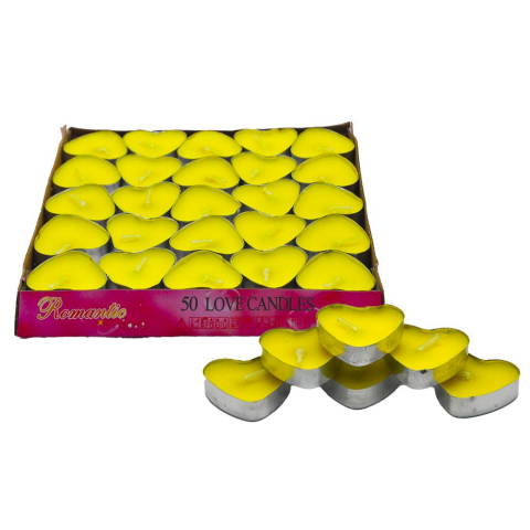 50 Lİ TEALİGT SARI KALP MUM KL:40