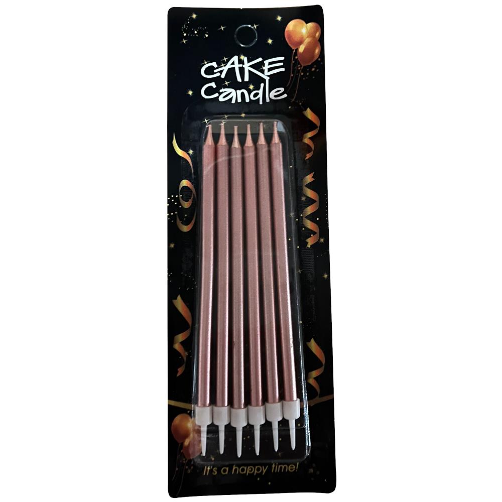 6 LI İNCE UZUN PEMBE MUM 15CM