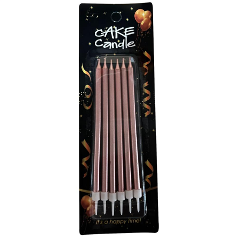 6 LI İNCE UZUN PEMBE MUM 15CM
