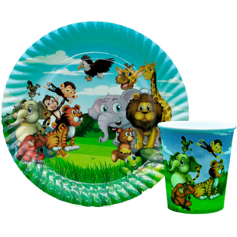 8 Lİ SAFARİ BASKILI TABAK BARDAK SET