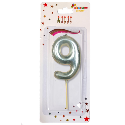 ORTA BOY 9 RAKAM GÜMÜŞ MUM 10CM PK:24 KL:600