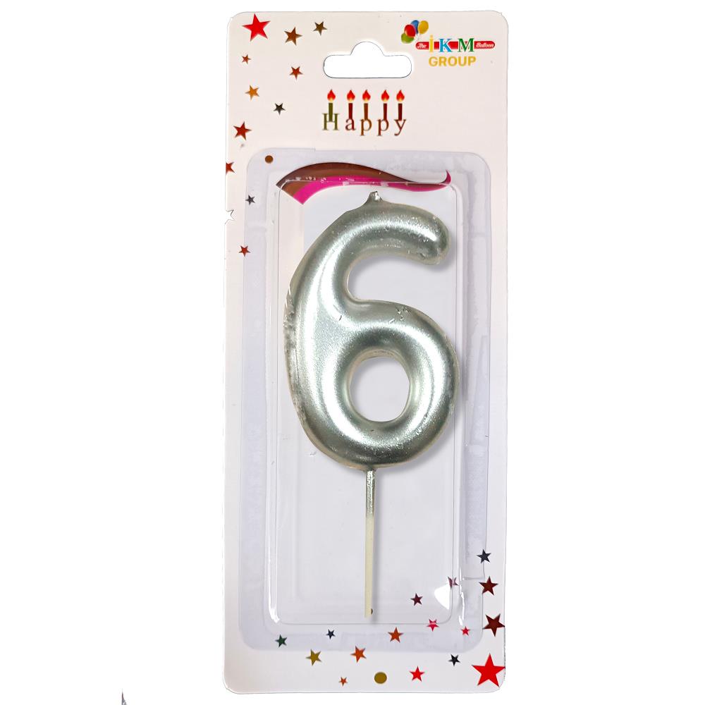 ORTA BOY 6 RAKAM GÜMÜŞ MUM 10CM PK:24 KL:600