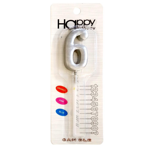 ORTA BOY 6 RAKAM GÜMÜŞ MUM 10CM PK:24 KL:600