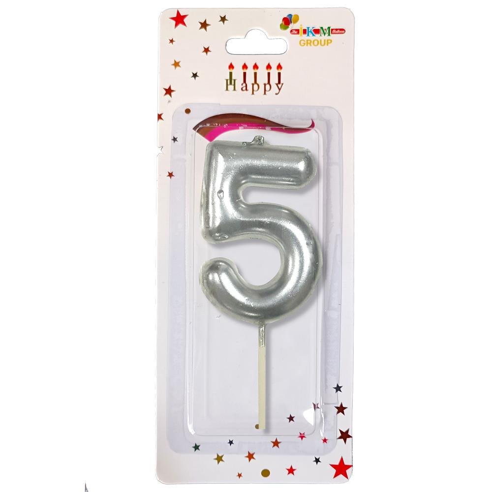 ORTA BOY 5 RAKAM GÜMÜŞ MUM 10CM PK:24 KL:600
