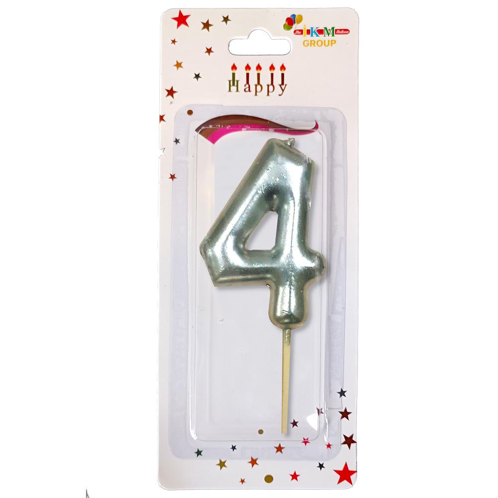 ORTA BOY 4 RAKAM GÜMÜŞ MUM 10CM PK:24 KL:600