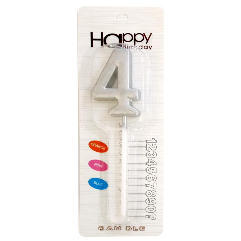 ORTA BOY 4 RAKAM GÜMÜŞ MUM 10CM PK:24 KL:600