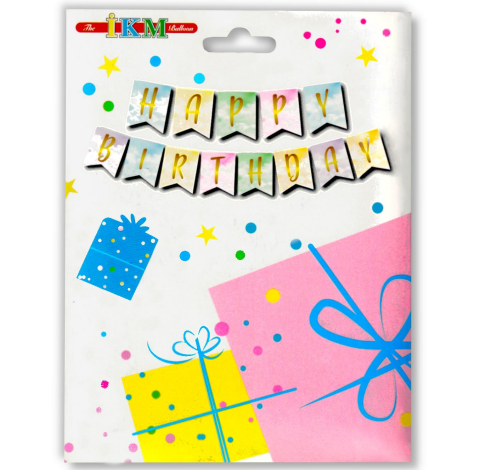 KÜÇÜK BANNER VARAKLI MAKARON RENKLİ GOLD HAPPY BİRTHDAY UZAR YAZI