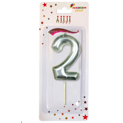 ORTA BOY 2 RAKAM GÜMÜŞ MUM 10CM PK:12 KL:600