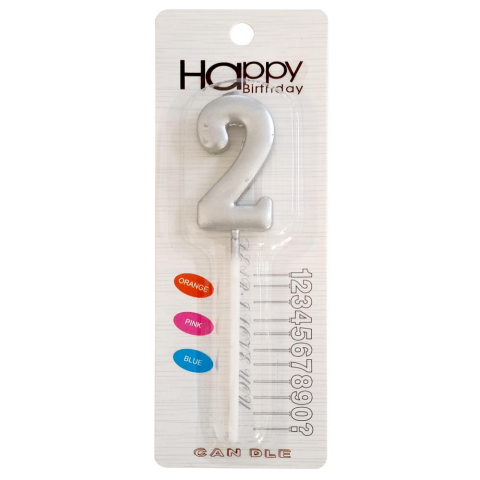 ORTA BOY 2 RAKAM GÜMÜŞ MUM 10CM PK:12 KL:600