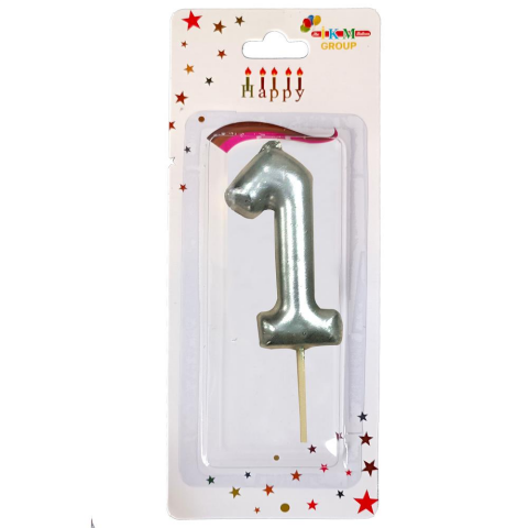 ORTA BOY 1 RAKAM GÜMÜŞ MUM 10CM PK:12 KL:600