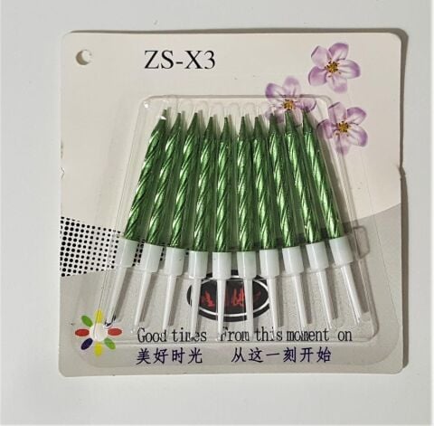 10 LU BURGULU YEŞİL MUM 7.5CM PK:14 KL:420