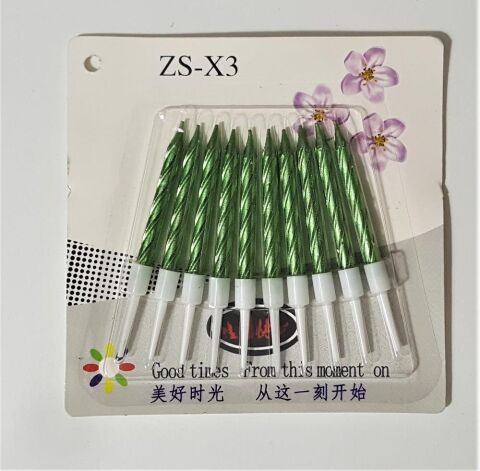 10 LU BURGULU YEŞİL MUM 7.5CM PK:14 KL:420