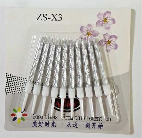 10 LU BURGULU GÜMÜŞ MUM 7.5CM PK:14 KL:420