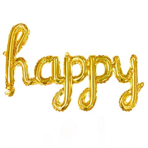 TEKLİ EL YAZILI HAPPY GOLD RENK FOLYO BALON 87*33
