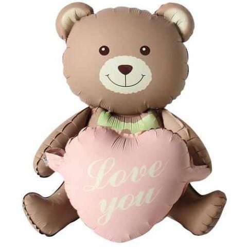 PEMBE KALPLİ OTURAN AYI FOLYO BALON 105,5*66,5