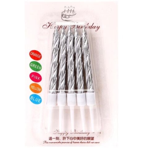 10 LU KÜÇÜK BURGULU GÜMÜŞ MUM 7.5 CM PK:50 KL:600