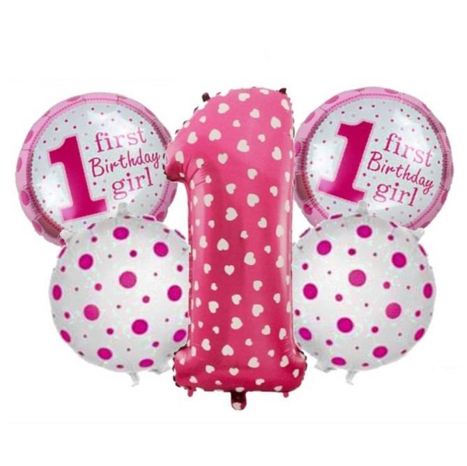 1 YAŞ PEMBE 5Lİ SET BALON