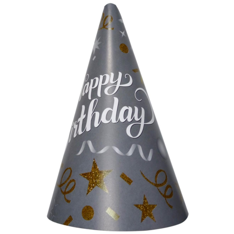 8 Lİ HAPPY BİRTHDAY GÜMÜŞ ŞAPKA