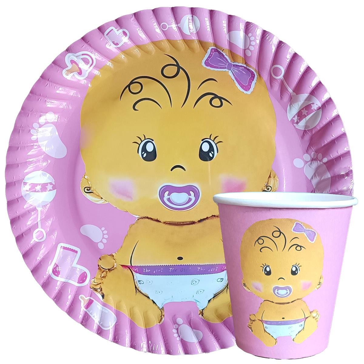 8 Lİ BEBEK PEMBE BASKILI TABAK BARDAK SET