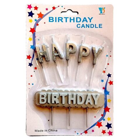 HAPPY BİRTHDAY GÜMÜŞ PASTA MUMU