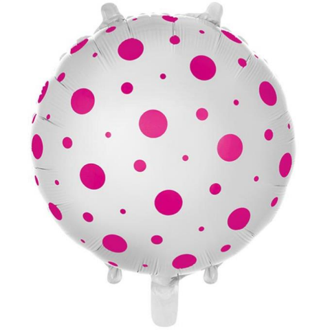 18 İNC YUVARLAK PUANLI PEMBE FOLYO BALON 43*43