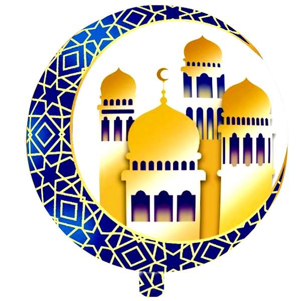 18 İNC YUVARLAK RAMAZAN KUBBELİ HİLAL FİGÜRLÜ BEYAZ FOLYO BALON 46,5*46,5